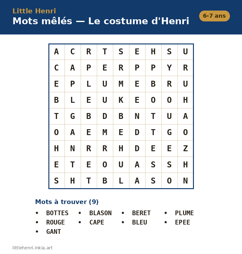 Mots mêlés — Le costume d'Henri
