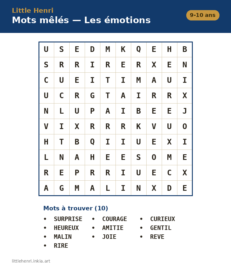 Mots mêlés — Les émotions