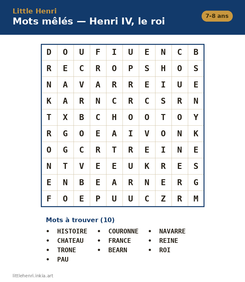 Mots mêlés — Henri IV, le roi